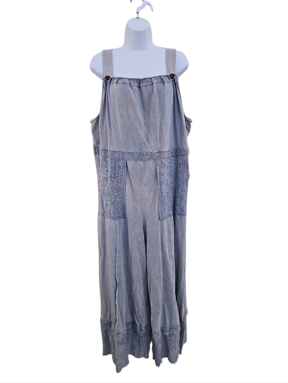 Oli & Hali Mineral Wash Jumpsuit Women Size L Blue Wide Leg L Embroidery Lace